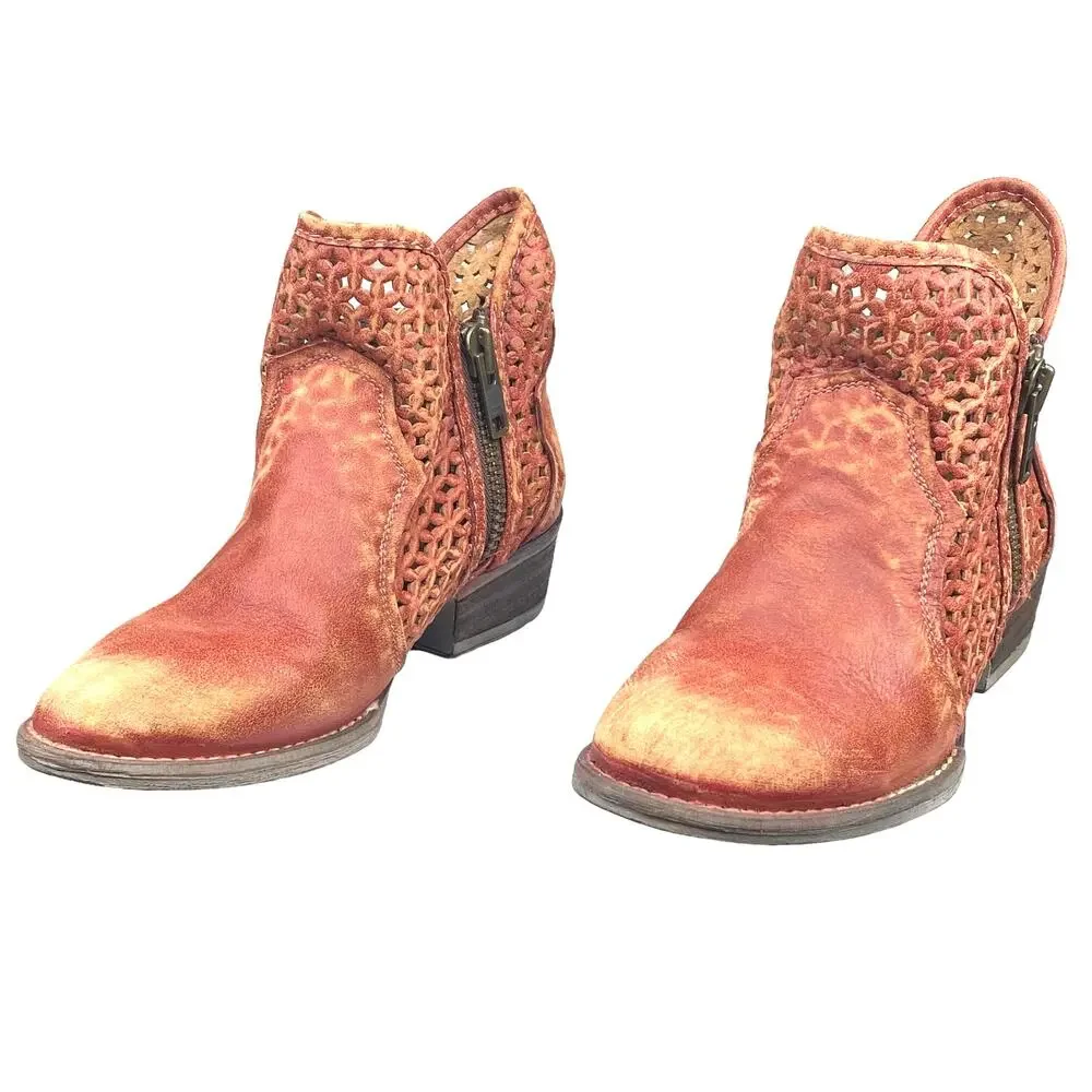 Circle G By Corral Women's Burnt Red Leather Distressed Western Boots Size US 8